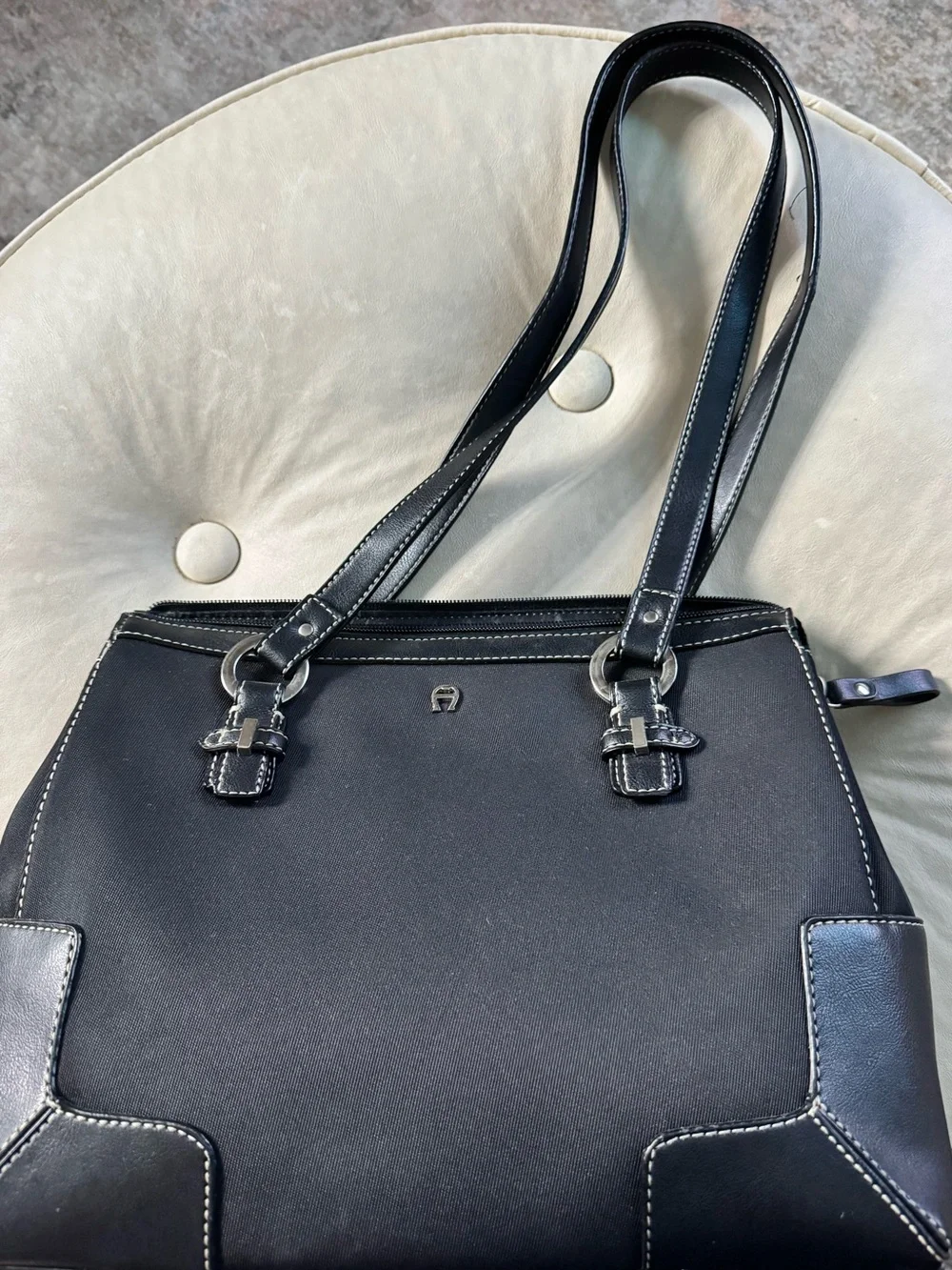 Vintage NWOT Etienne Aigner Black Shoulder Bag with Contrast Stitching NWOT